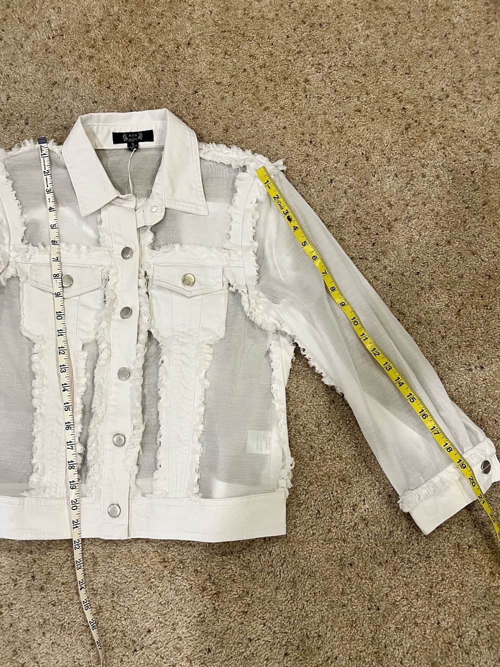NWT AZI White Frayed Sheer Denim-Style Jacket $103 - Picture 8 of 10